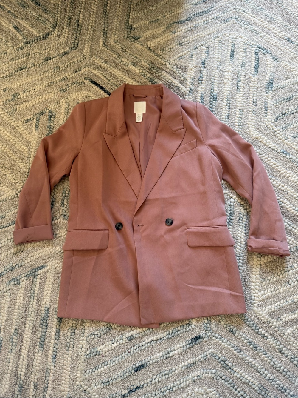 H&M Dusty Rose Mauve Double Breasted Oversized Blazer Size Small